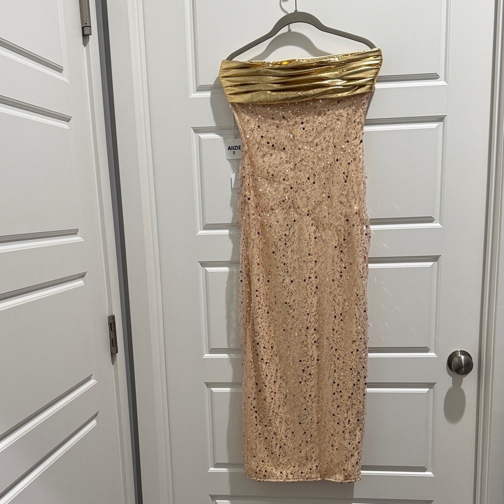 Elegant Gold and Cream Sequin Dress